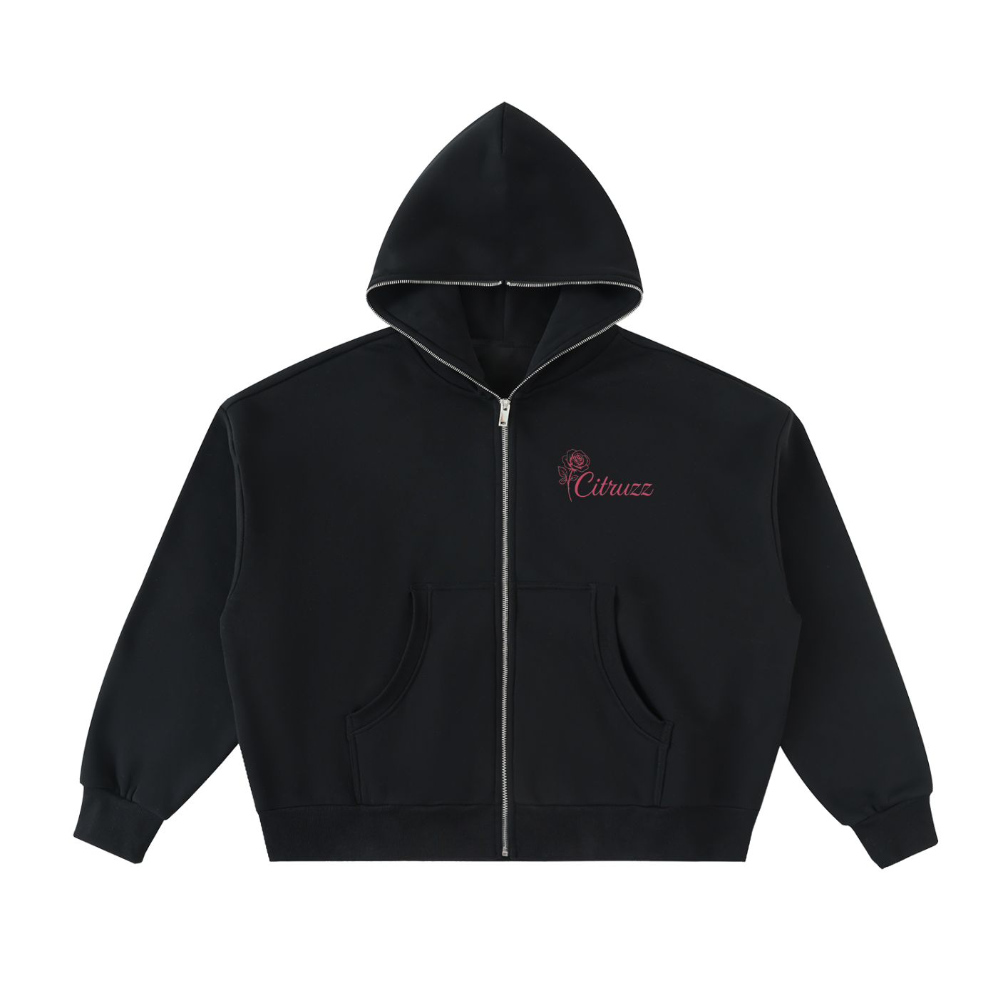 Full Zip Up Rose Hoodie